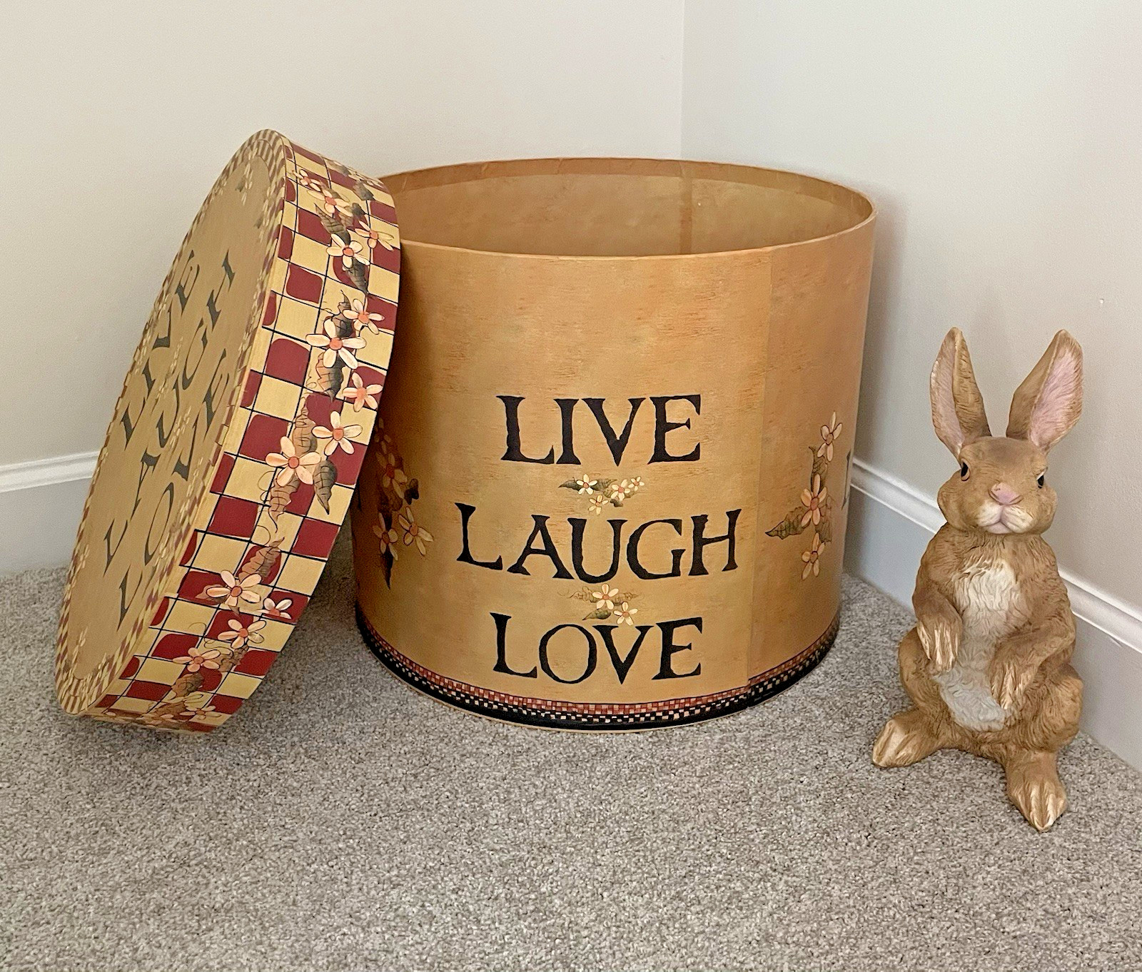 “Live Laugh Love” Giant Hat Box Storage Container 16” x 13”