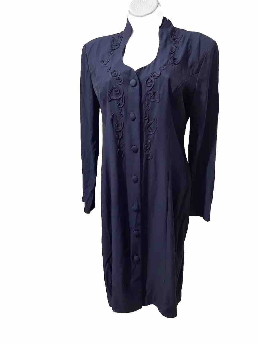 NWT VTG BREAKIN LOOSE Rayon dress, embroidery, long sleeves, Navy, Size13/14#1