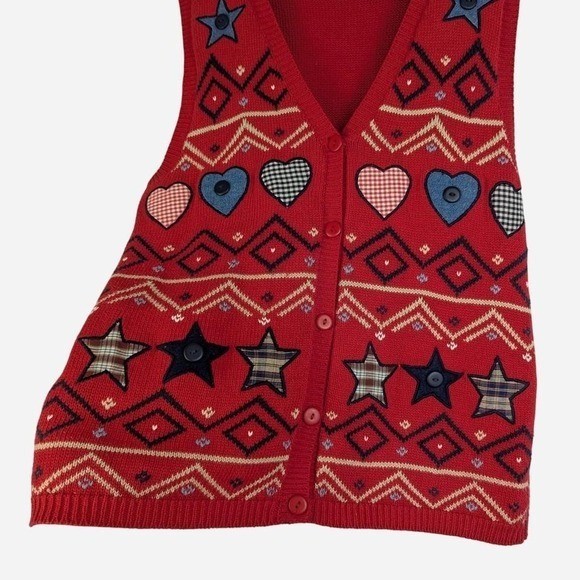 Vintage Capacity Star Heart Applique Patriotic Knit Sweater Vest Medium