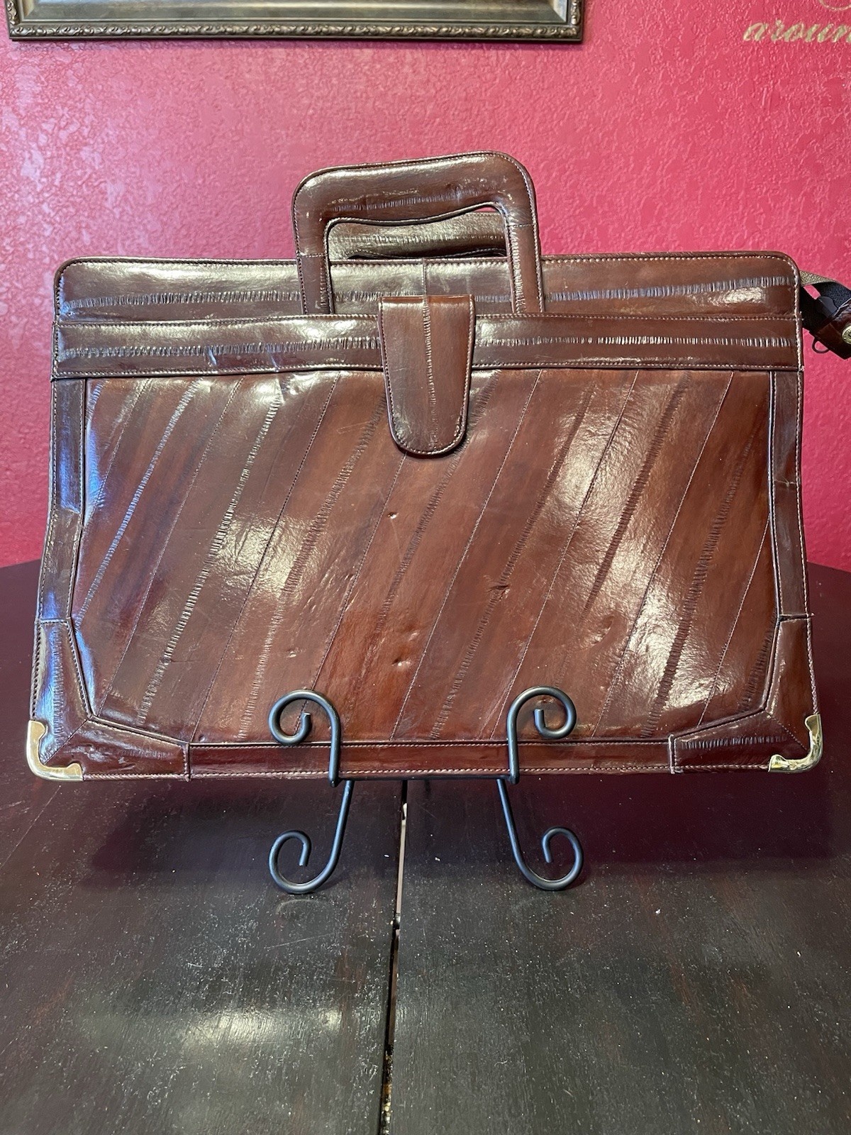 Vintage Eel Skin Briefcase Travel Bag ~ 16.5” X 10”~ Slender ~ 1980s