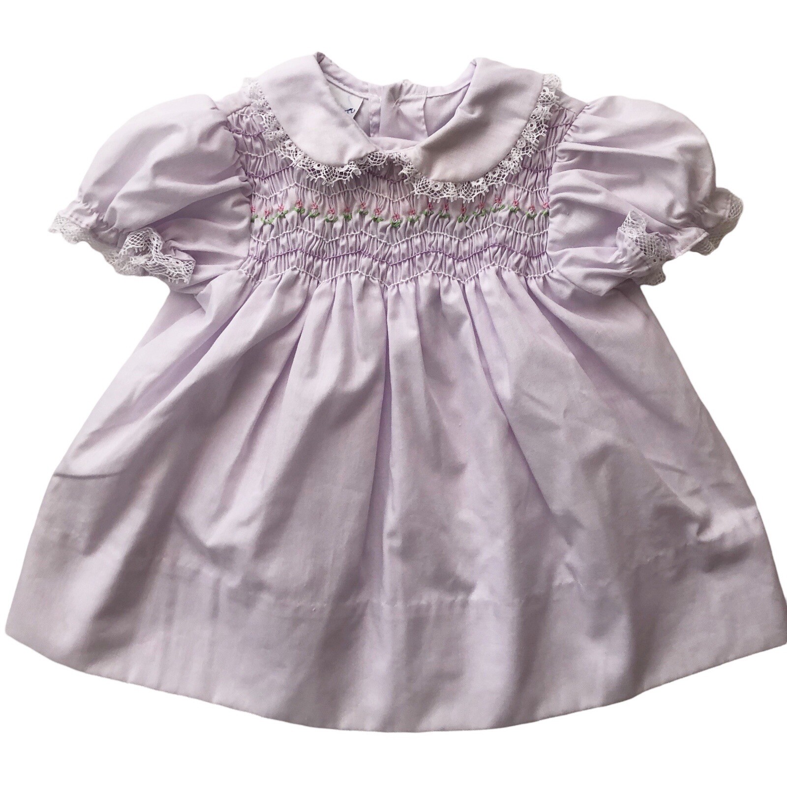 VTG Polly Flinders Toddler Girl 12 Mo Hand Smocked Embroidered Dress Purple