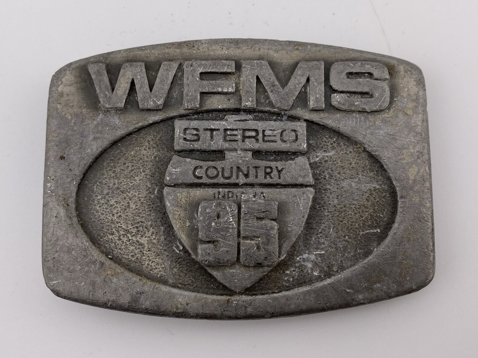 WFMS Country 95 W E Stineburg Studios Music Radio Station Belt Buckle Distressed