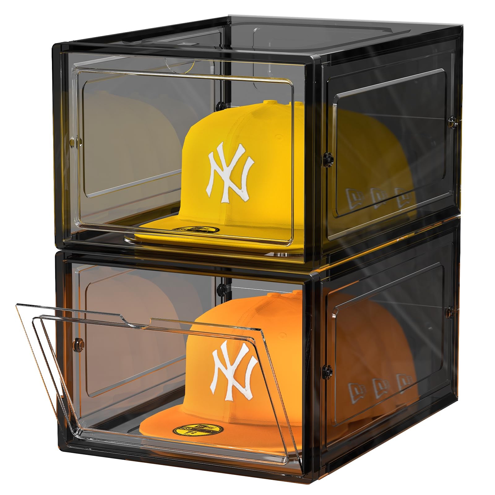 Hat Organizer Box, Stackable Clear Baseball Caps Holder Box Containers with M…