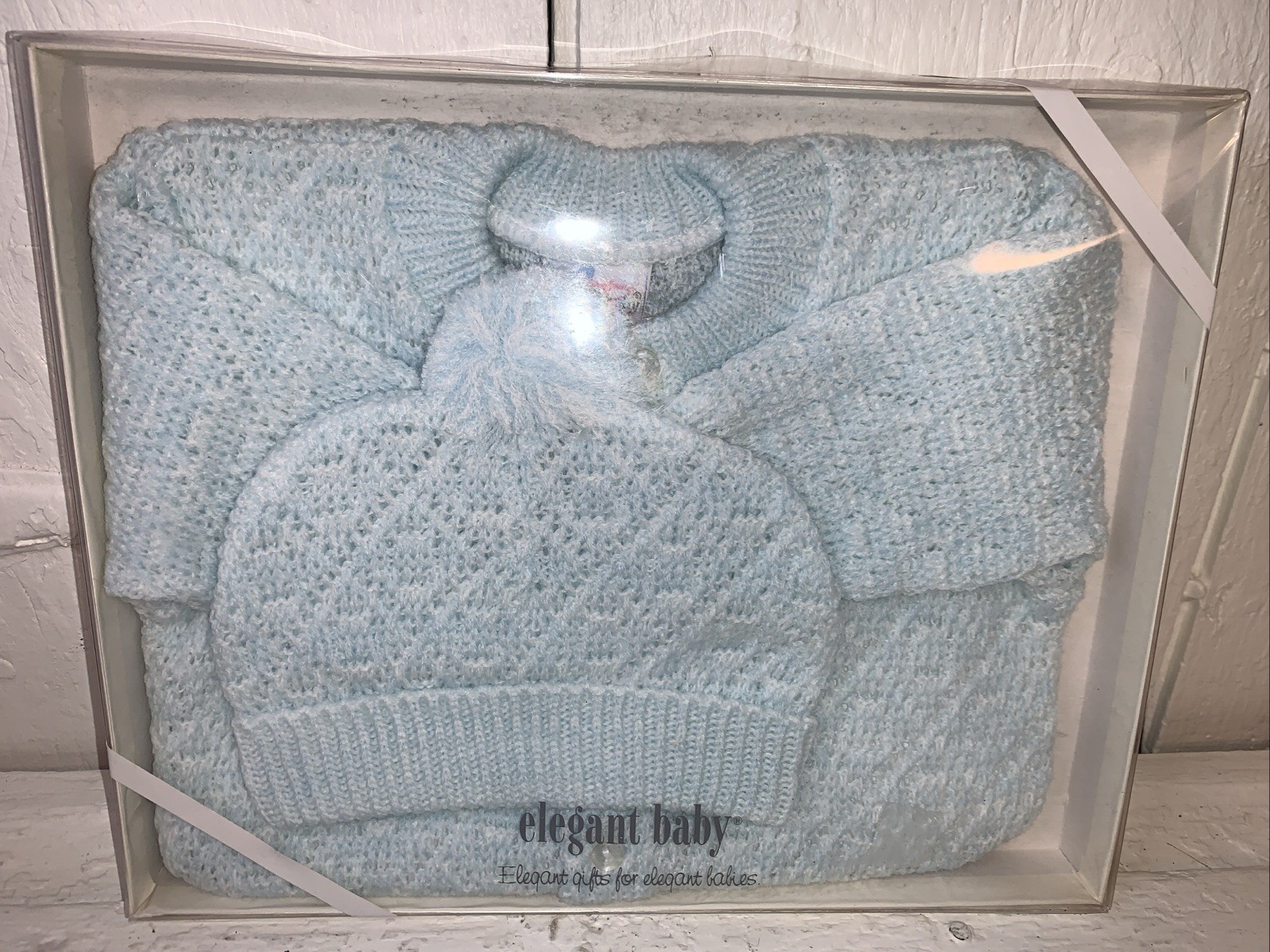 Vintage Infant Knit Sweater & Hat Set~ Baby Blue0-6 Months Acrylic New