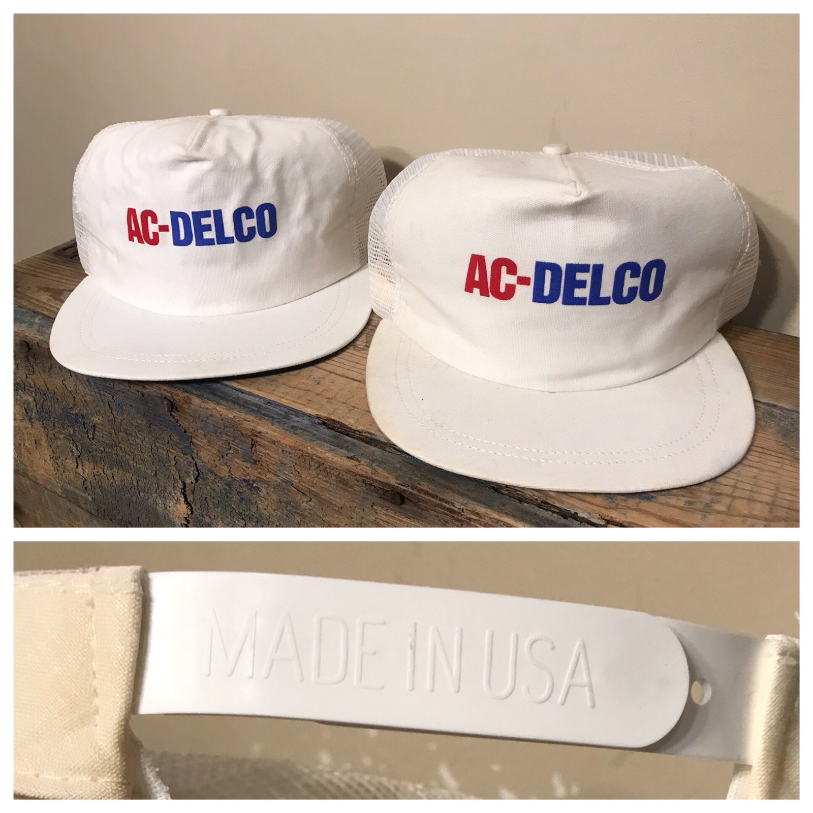 Vintage 2 GENERAL MOTORS GM AC DELCO Trucker Hats lot White USA made rare NR