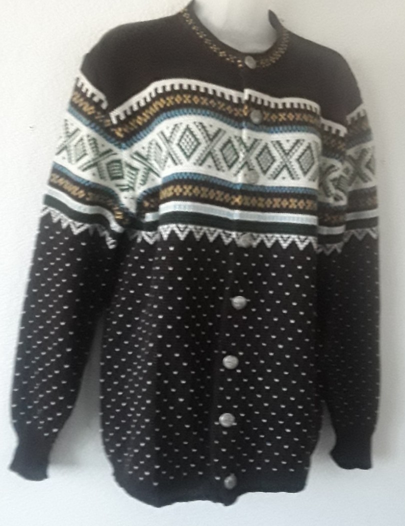 Vtg JERSILD 100% Virgin Wool Womens Boho Nordic Cardigan Sweater Size Medium USA