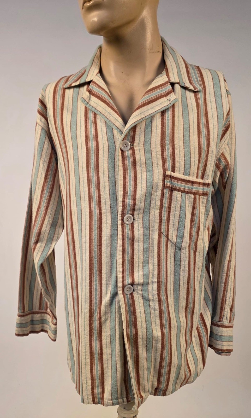 VINTAGE 1950’S MEN’S COMFY STRIPED COTTON FLANNEL PAJAMA TOP SHIRT