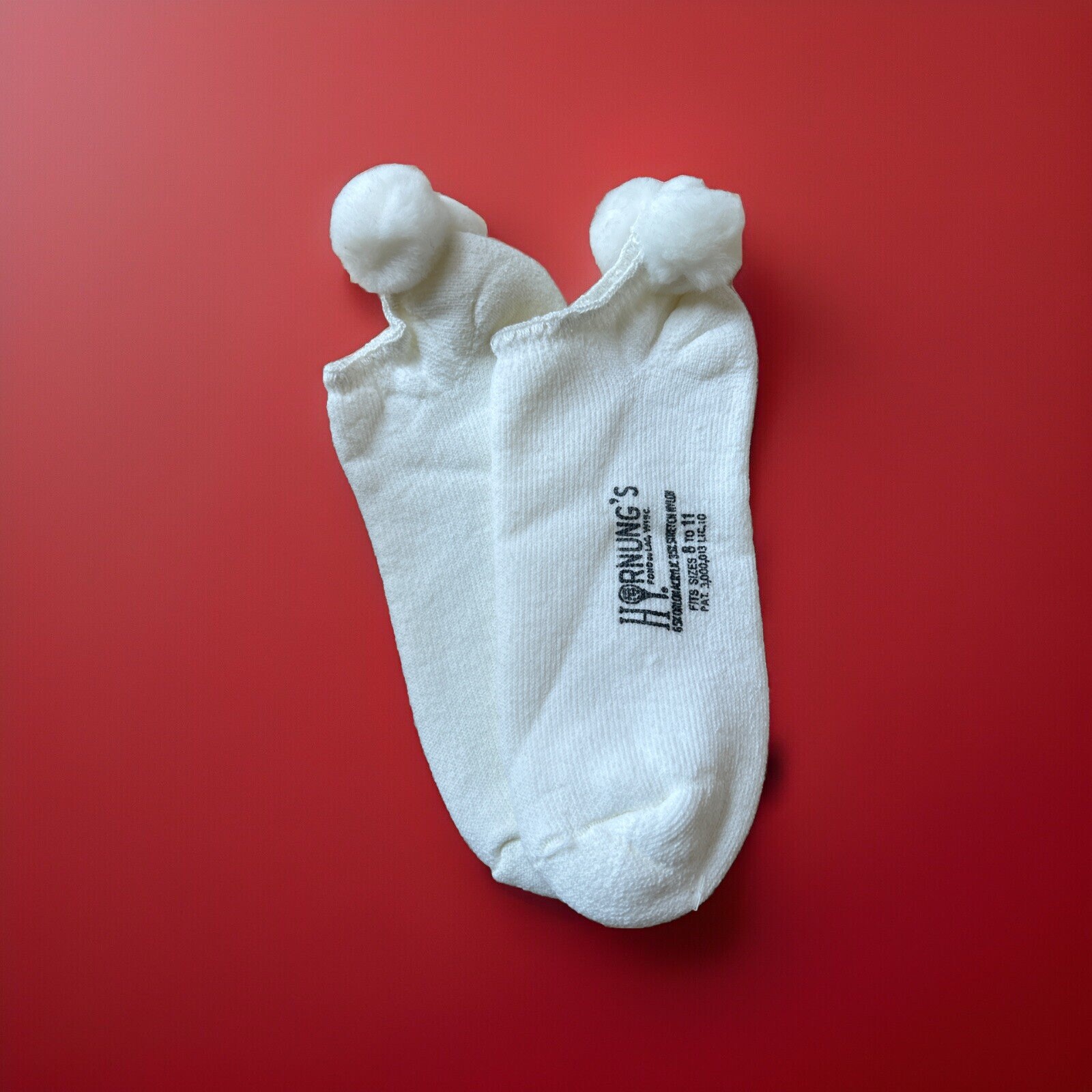 VTG Horung’s Women’s Socks White 80’s Pom Pom Acrylic Blend Sz 8-11 USA Made