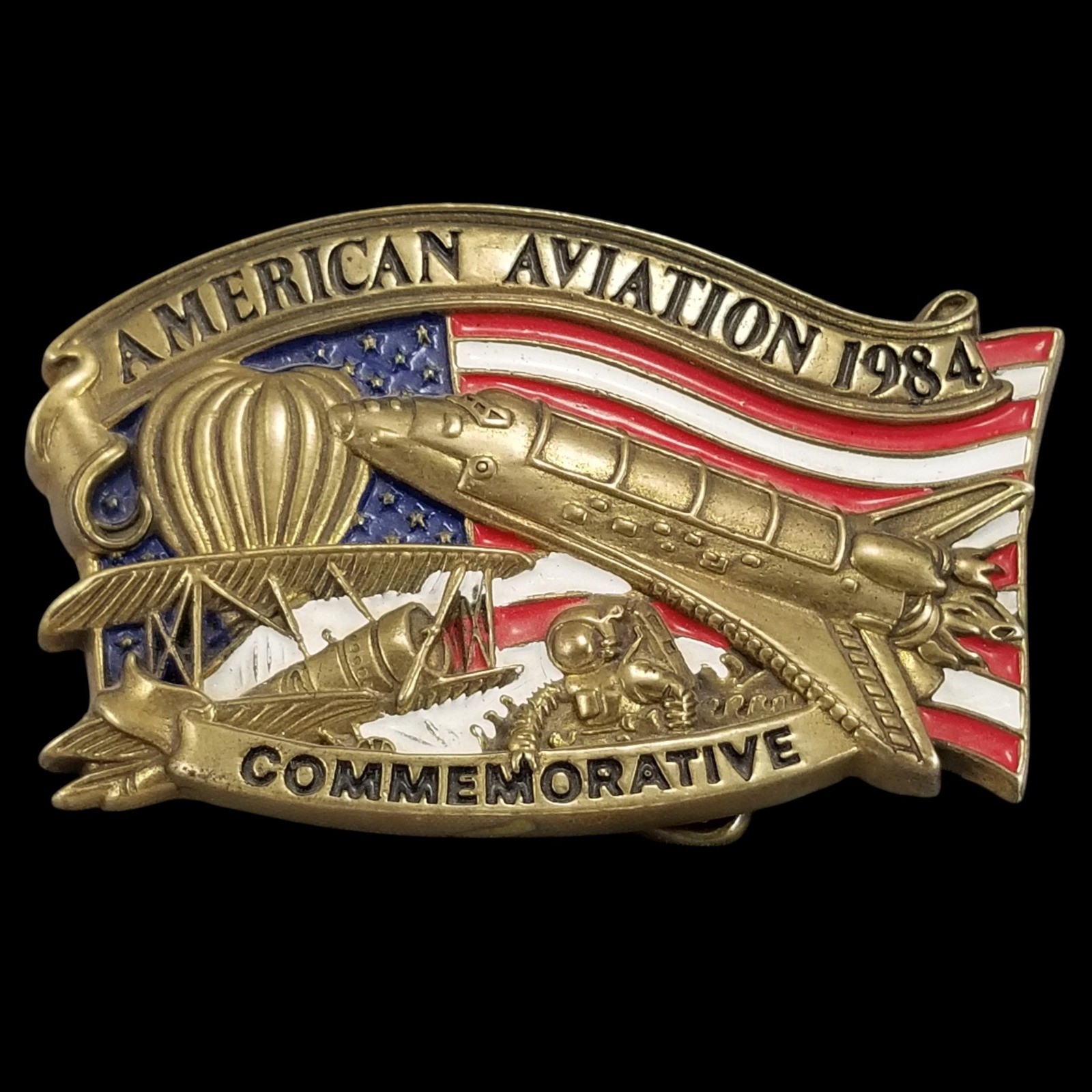 American Aviation 1984 Commemorative Solid Brass Belt Buckle Baron Buckles USA