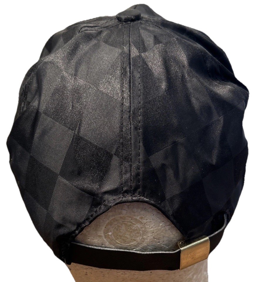 Vintage Black Satin Checkerboard Rope Hat Strapback USA Kenz Leslie BG Gearworks