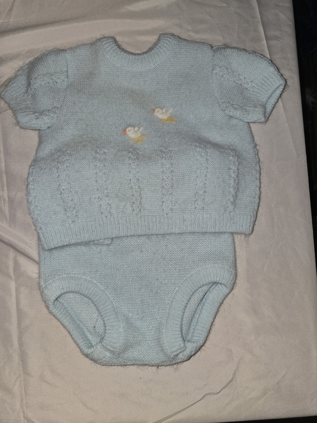 Vintage Renzo Italy Acrylic Baby Knit Shirt & Diaper Cover Set – Baby Blue