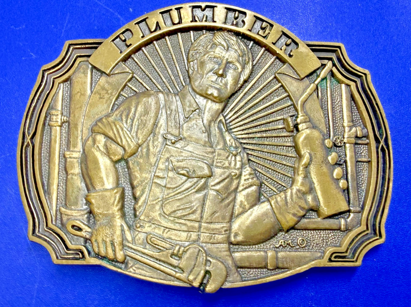 Plumber Pipe wrench Settling Torch First Edition Solid Brass ADM Belt Buckle