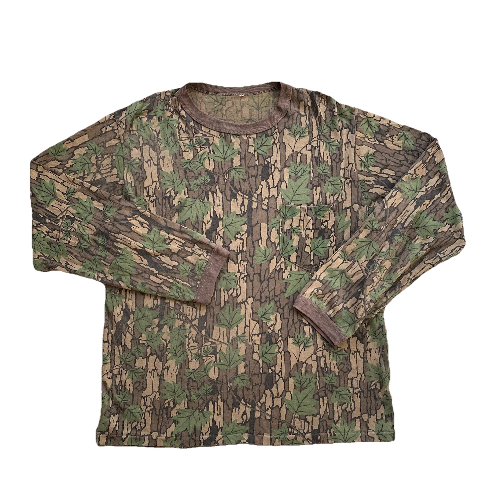 Vintage Trebark Camo Long Sleeve Pocket T Shirt 80s 90s Hunting Camouflage XL