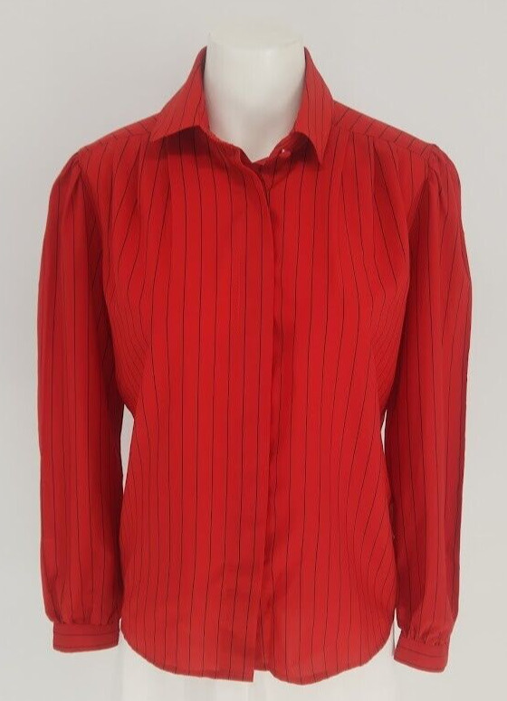 Vintage Josephine Red Blouse w Black Pinstripes Size 8