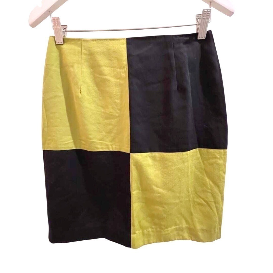 Vintage Tracy Evans LTD Lime Green Black Color Block Mini Skirt Size 7 Made USA