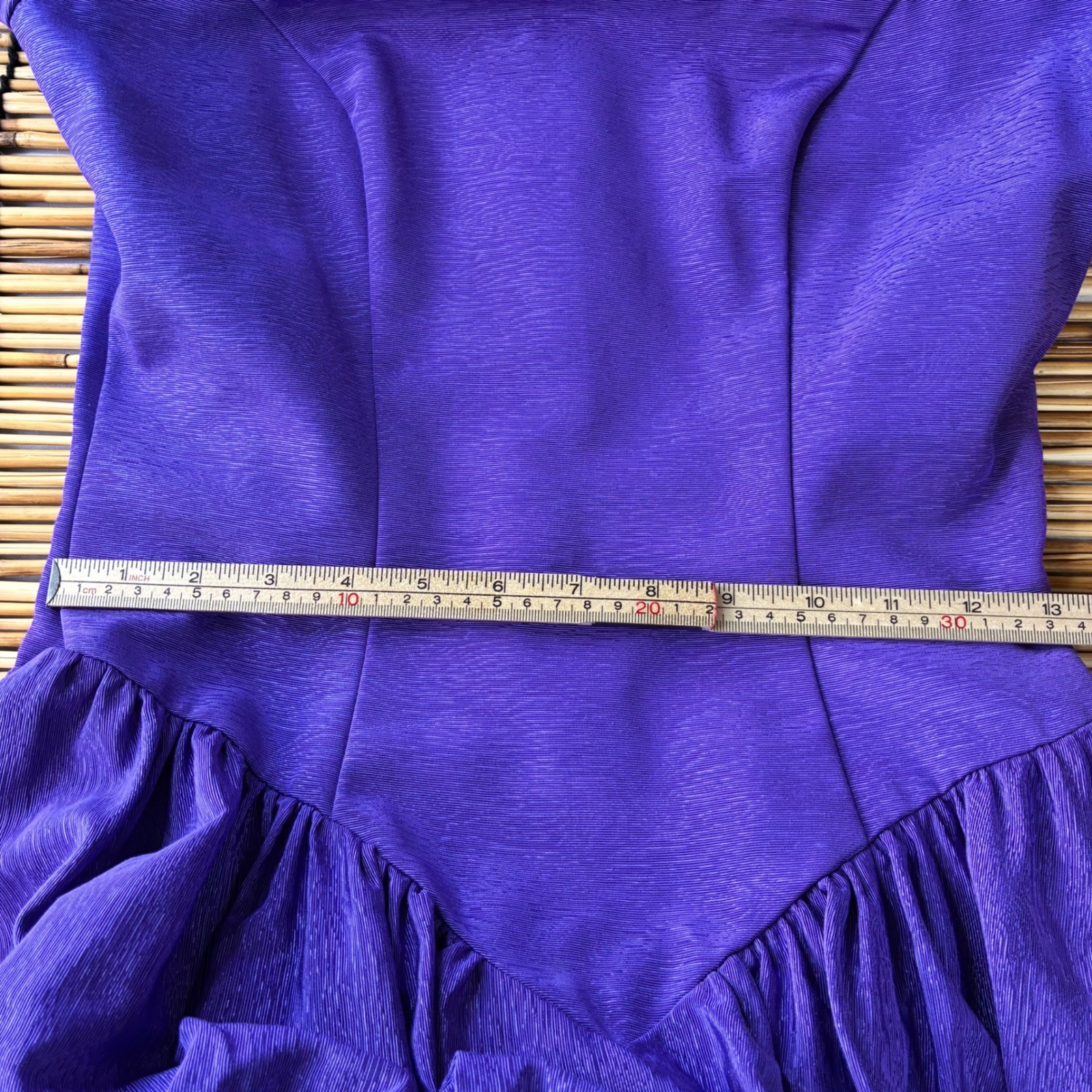 Vintage 80s Purple Moire Puff Sleeve Bow Back Gown ILGWU Made in USA 7081