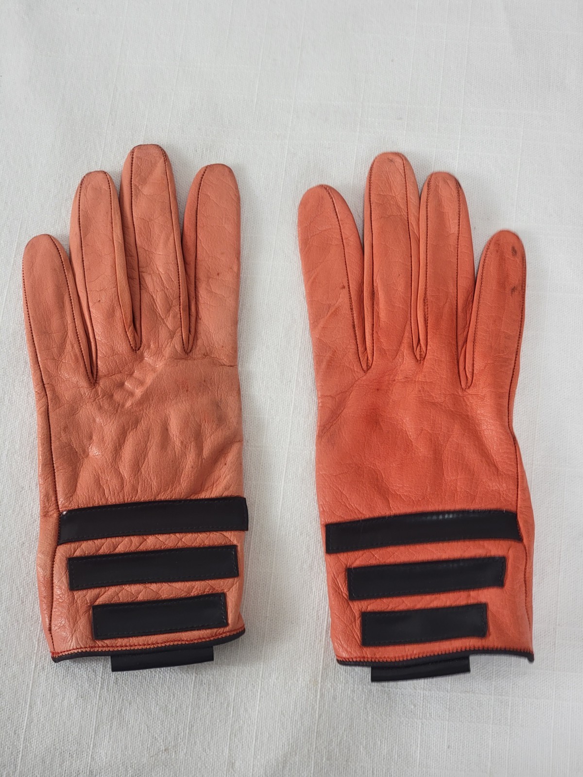 Vtg Pierre Cardin Aris Orange Leather Gloves Space Age Mod Silk Lined Sz 6.5 XS