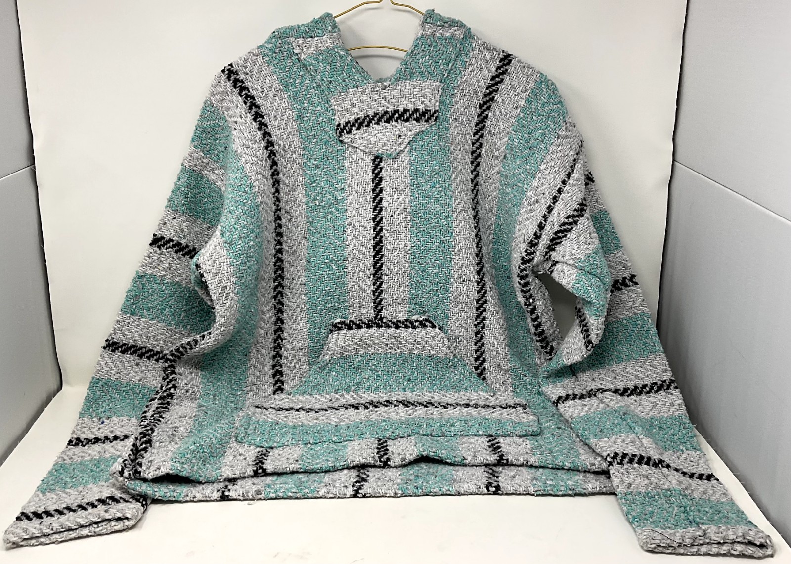 VTG Winter Streetwear Baja Joe Blue And Gray Mexican Hoodie Pullover Size MEDIUM