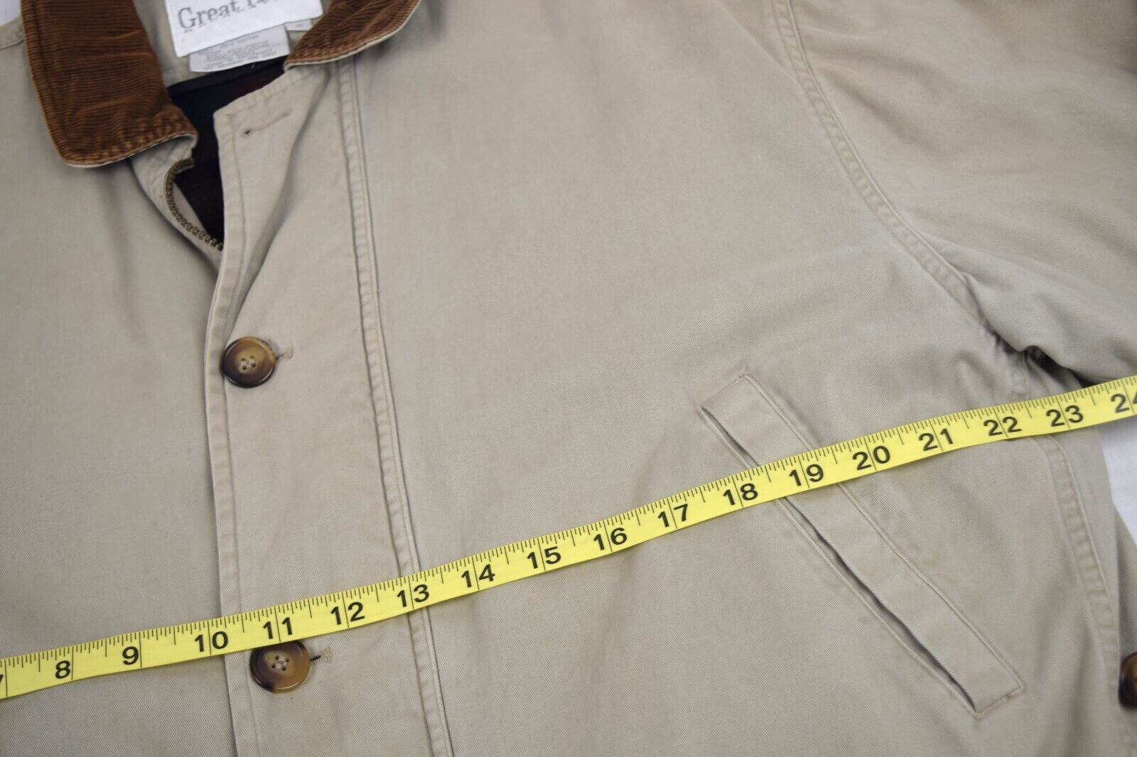Vintage Coat Great Lakes Size M 90s Beige Cotton Plaid Lining Corduroy Collar