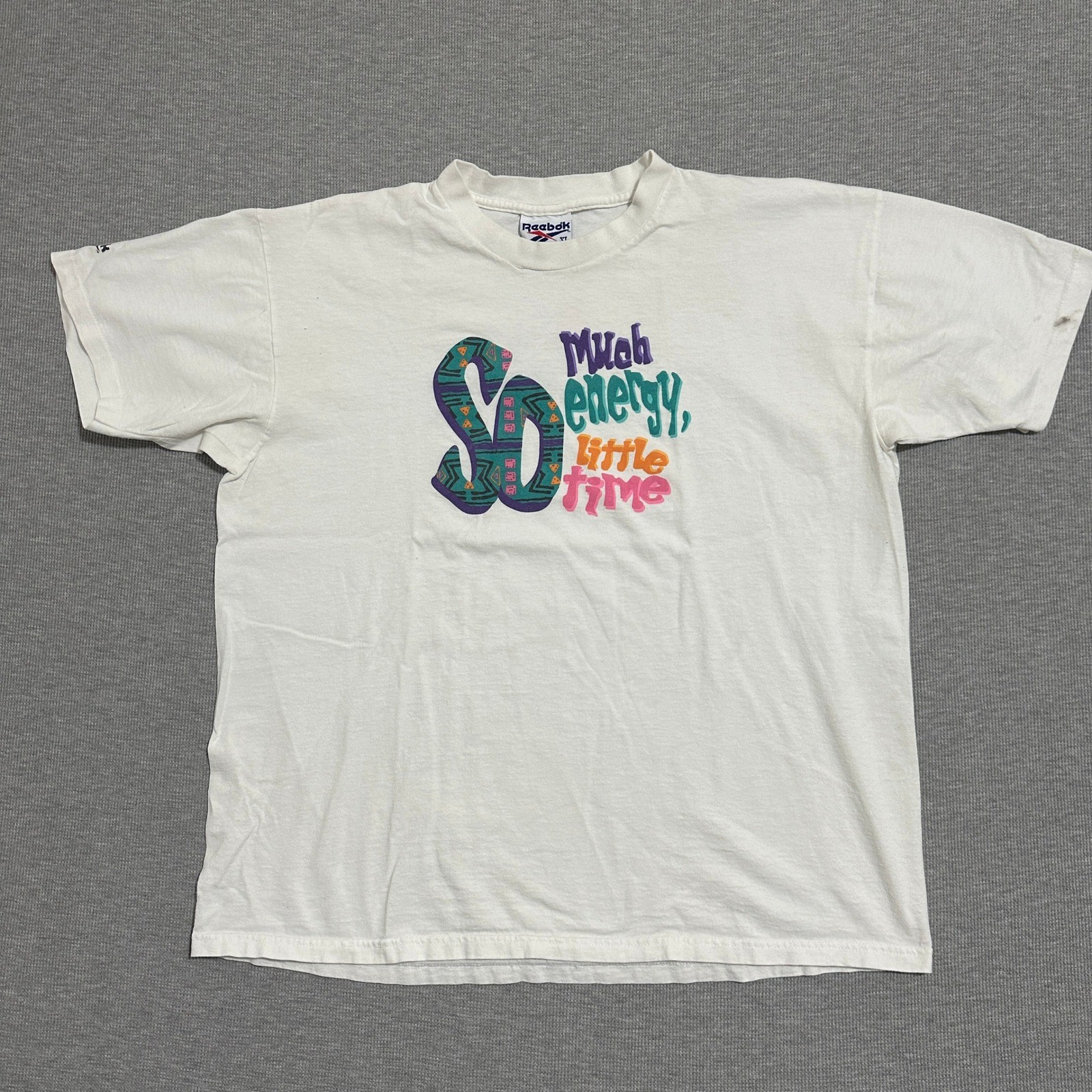 Vintage 90s Reebok So Much Energy Little Time Graphic Tee Shirt Mens Size XL