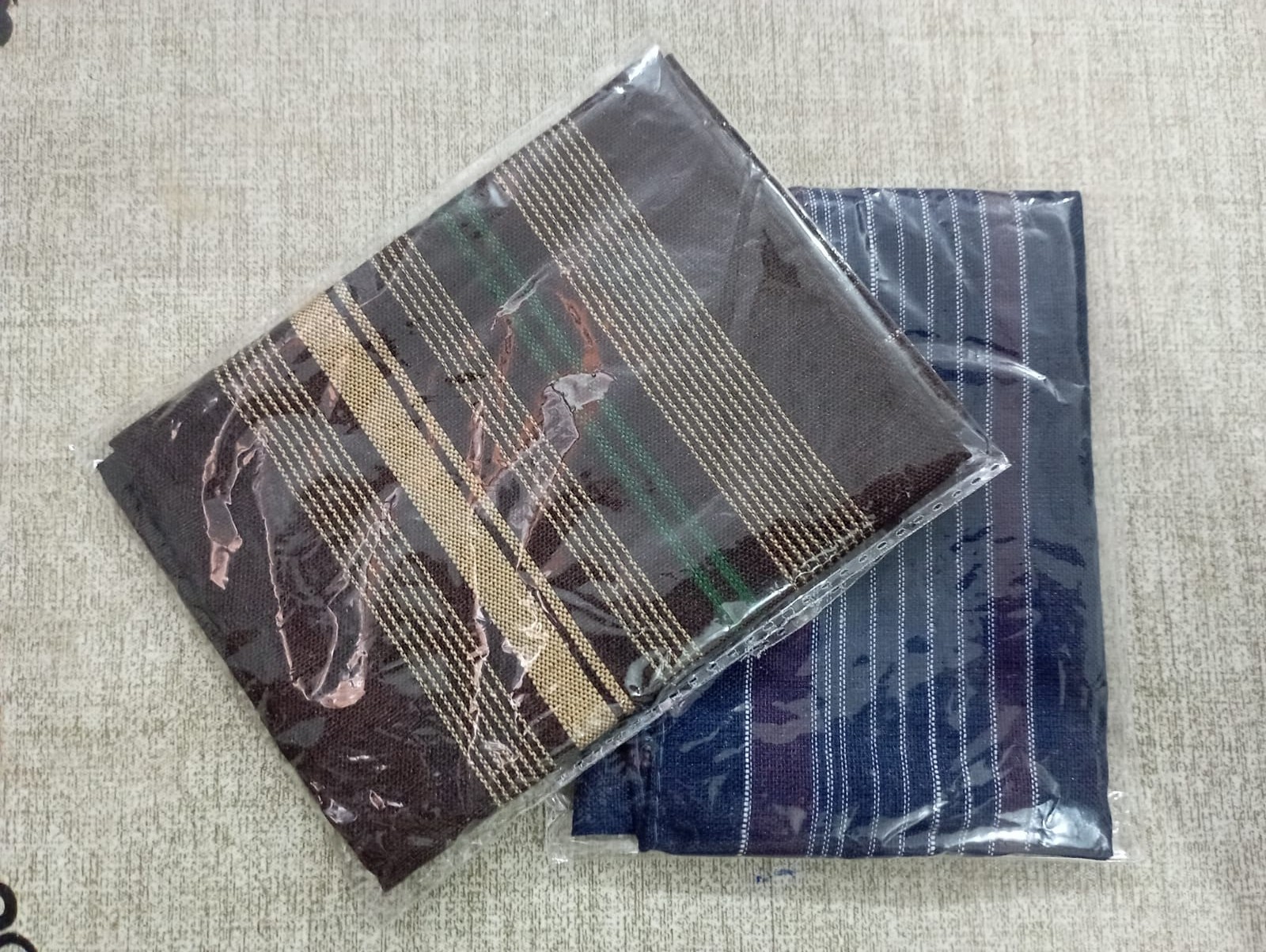 Vintage Mens Cotton Handkerchiefs Pack of 2 Striped Pocket Squares Blue Brown