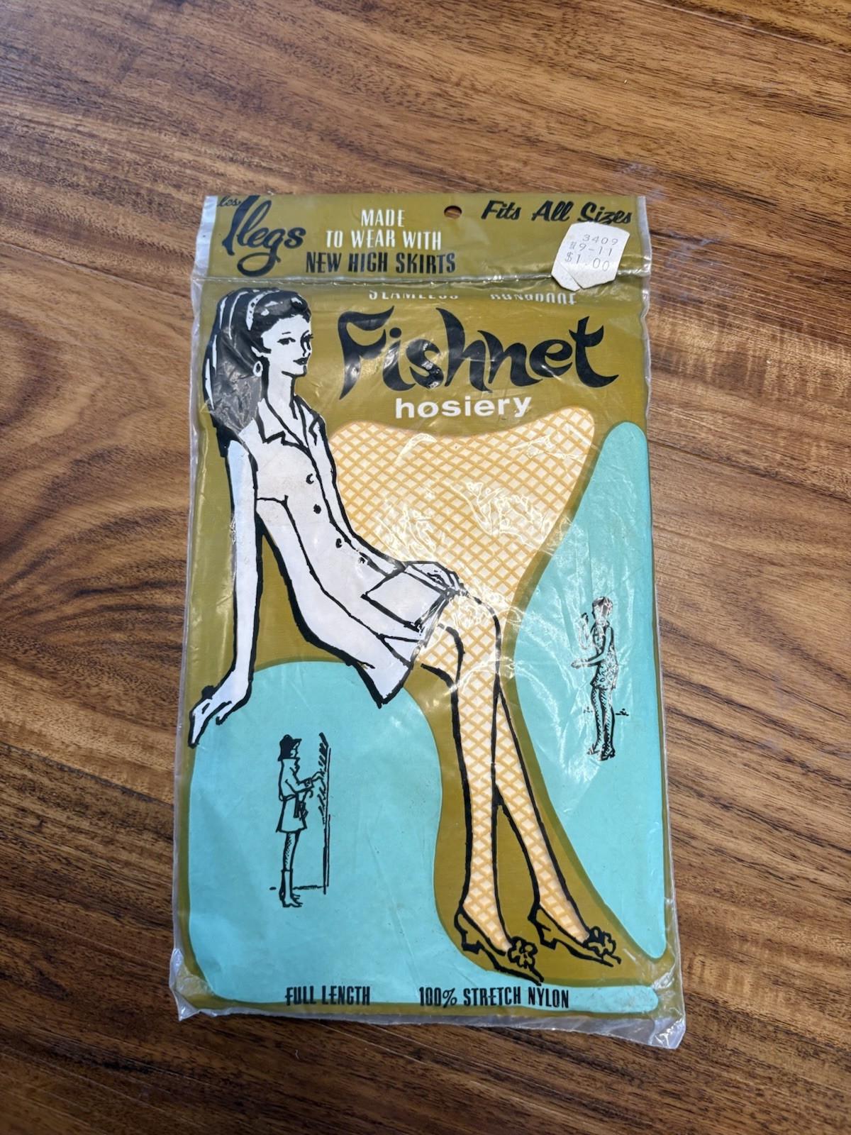 Vintage Legs Fishnet Stockings Yellow Orange Stretch Nylon Hosiery New NOS Full