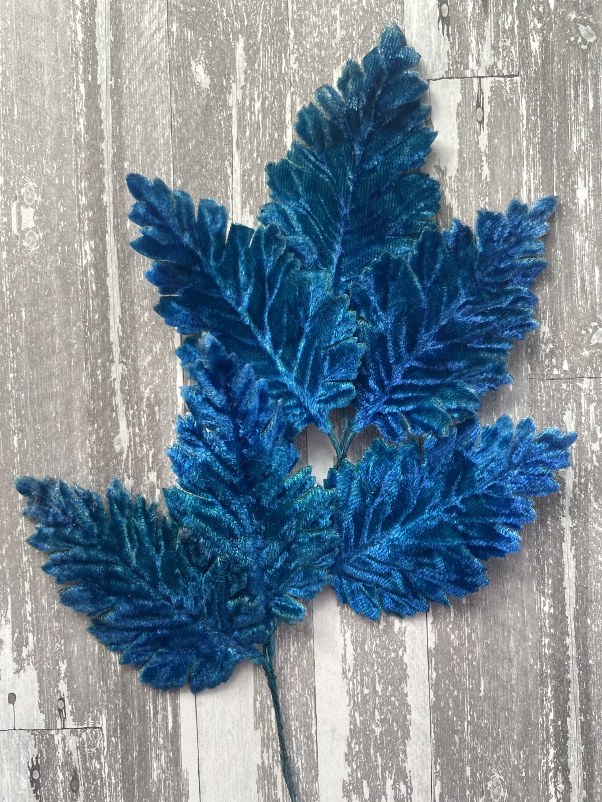 Antique Vintage Millinery 6 Large Velvet Leaves Textured Royal Blue Color