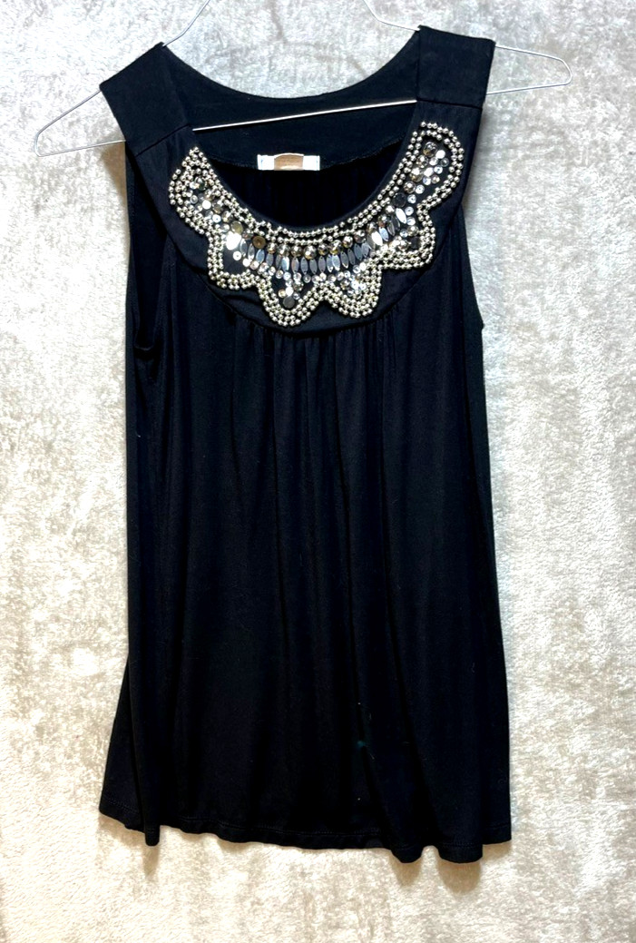 Tank Top Black | Women Medium Bejeweled | Made in USA | Dress Barn