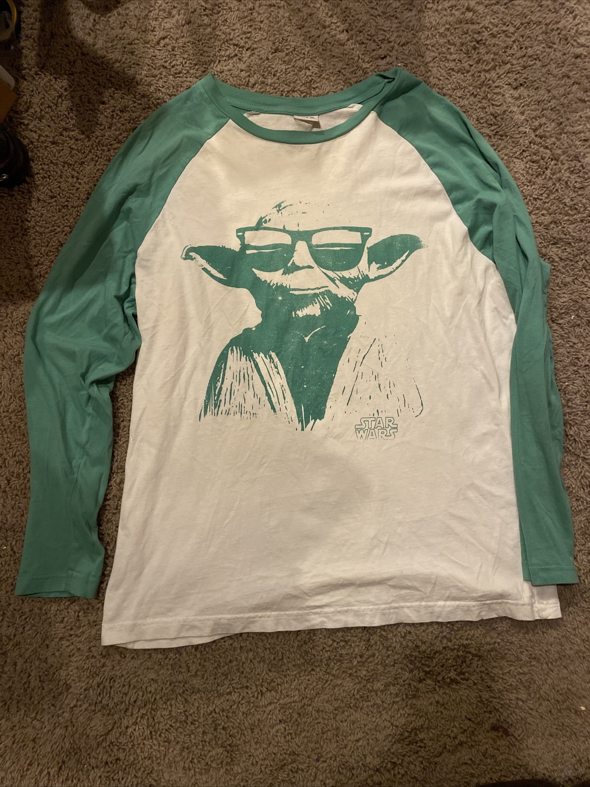VINTAGE Star Wars LARGE Shirt YODA Sunglasses LUCASFILM LTD Baseball Long Sl Tee