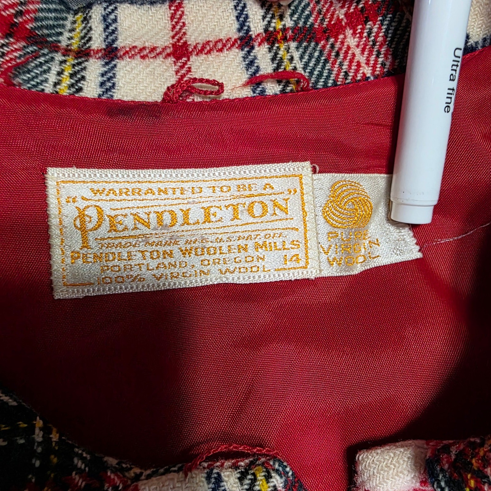 Pendleton Vintage 1960s Wool Plaid Shirt Dress Red Green Cream Womens 14