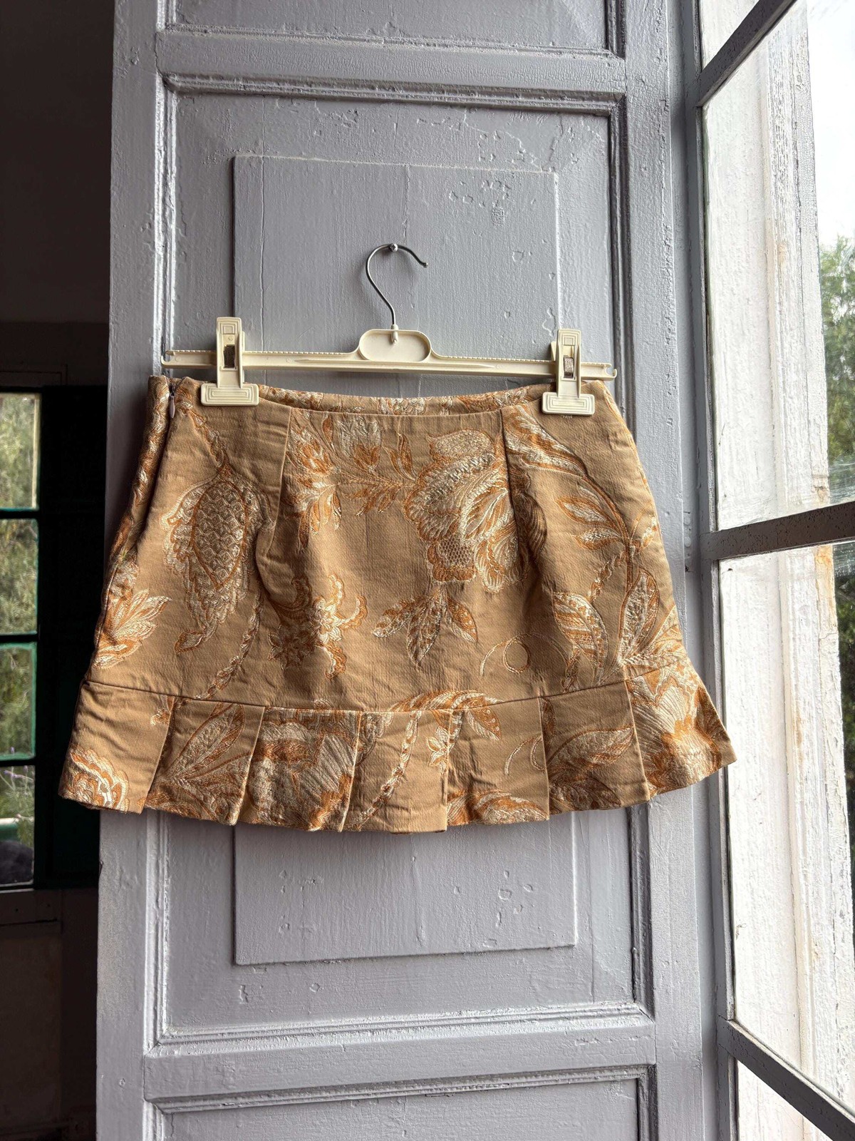 Y2K Brocade Two Piece Set, Women Corset Top Mini Skirt, Gold Floral Coquette Par