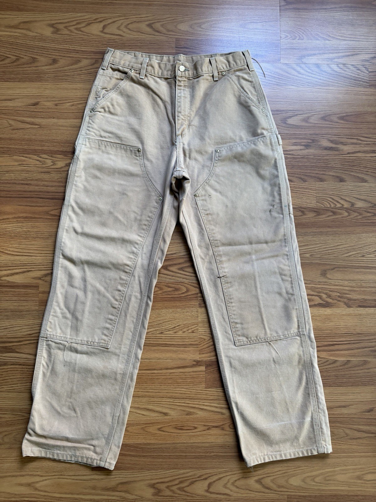 Carhartt B01 BRN Double Knee Pants Faded Vintage Made In USA UFCW Union 33×32
