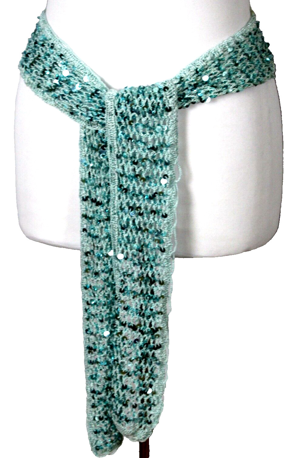 VINTAGE ART DECO HANDBEADED BLUE SILVER FLAPPER BELT LARIAT SCARF NECKLACE 70″x4