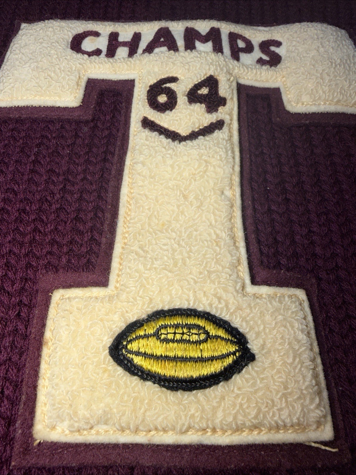 Vintage Lanza Heavy Wool Letterman’s Sweater “T” 1964 Champs Football Burgundy M