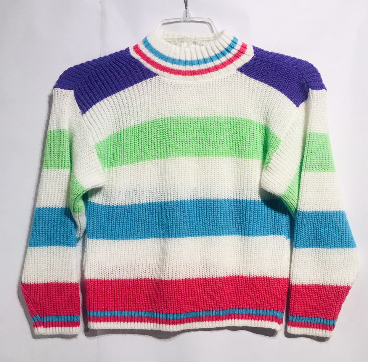 Vintage 90s KNIT WAVES Girls Y2K Sweater Colorful Rainbow Kids Jr’s USA