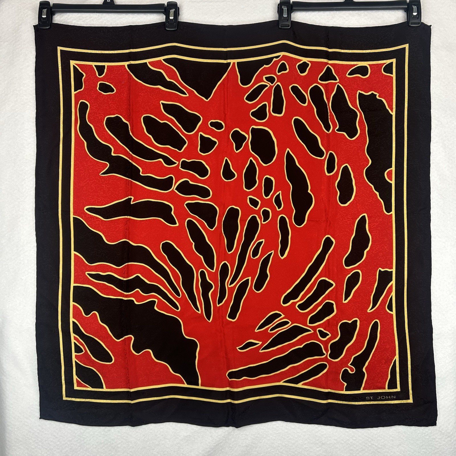Vintage St. John Silk Scarf Red Black Yellow Fire And Flames Like – Abstract