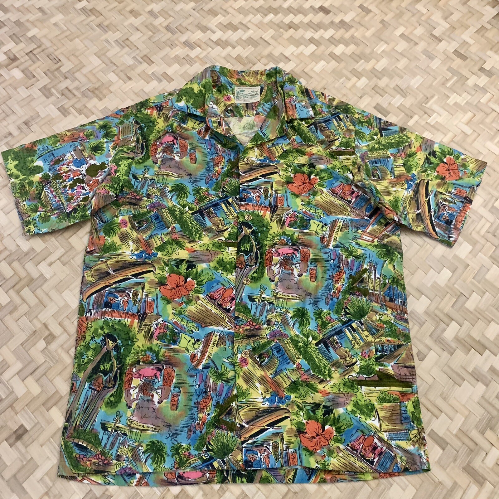 MEN’S Vintage 60s Hawaiian Diamond Head International Marketplace Waikiki M
