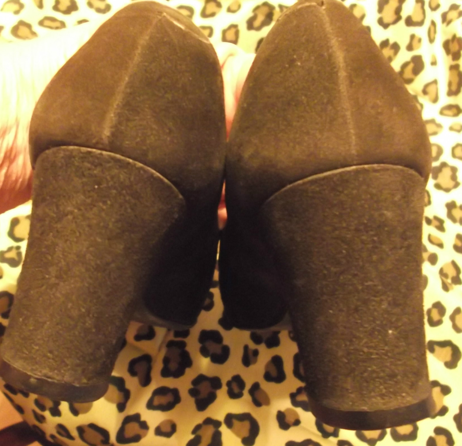 30s-40s Black Suede Chunky Heel Shoe w/ Rhinestone Accent