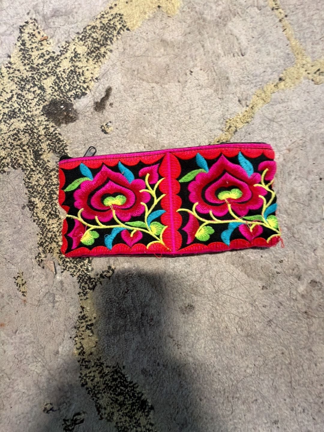 Hmong Handmade Embroidered Floral Zipper Coin Purse