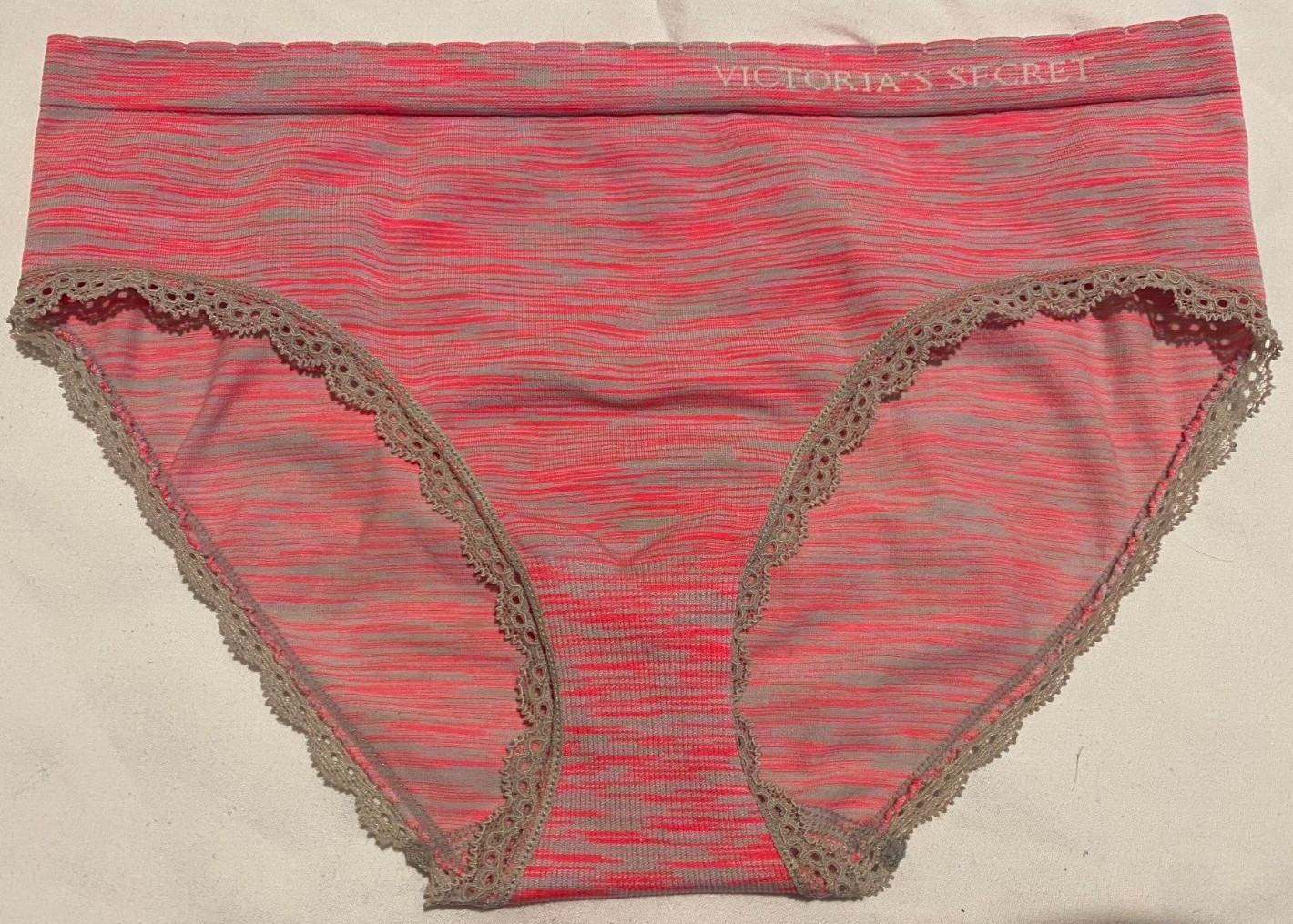 Victoria’s Secret Vintage Spellout 2014 Sz S Small Pink Striped Hiphugger Panty