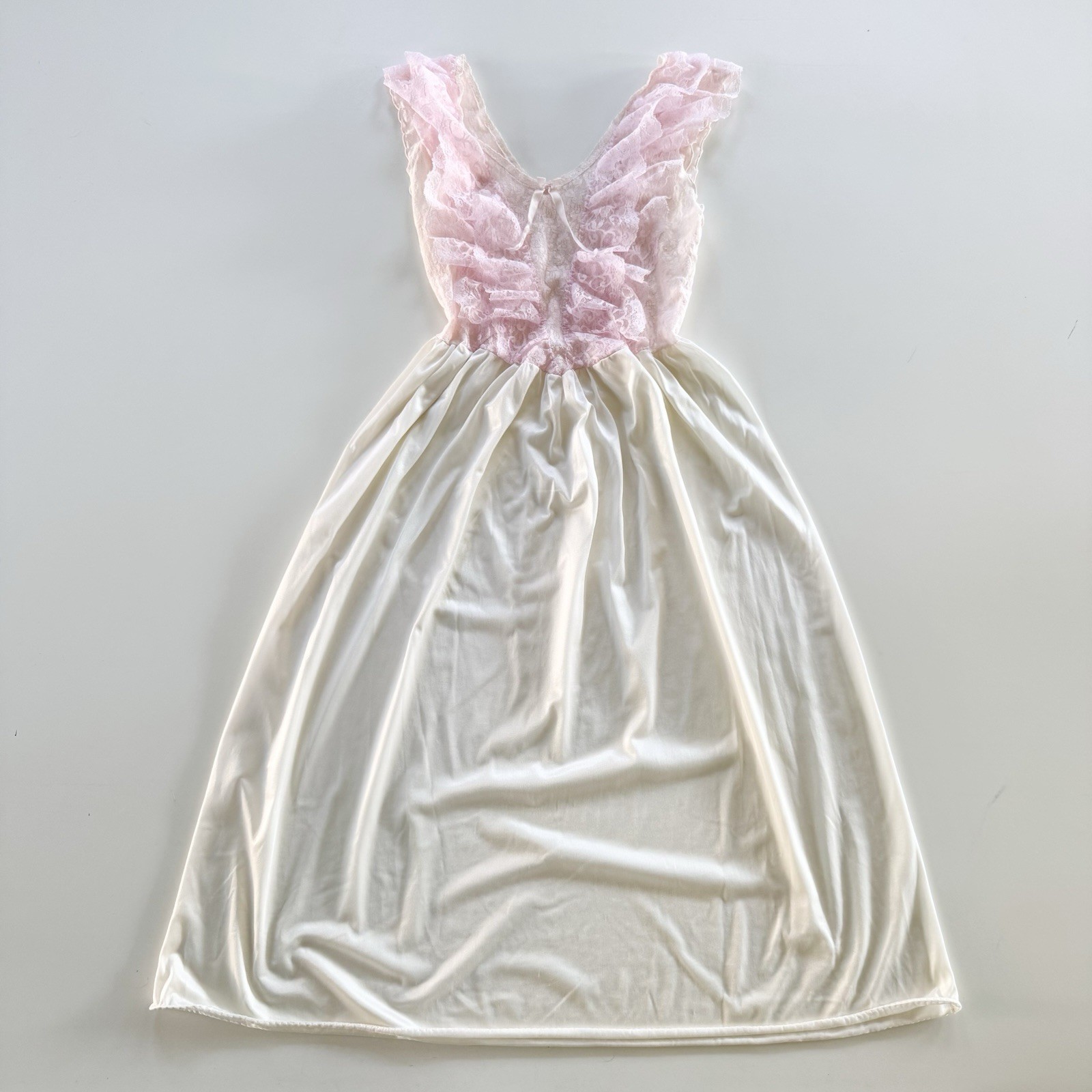 Vintage 80s Edwardian Style Pink/Cream Lace Busted Slip Dress Size Small