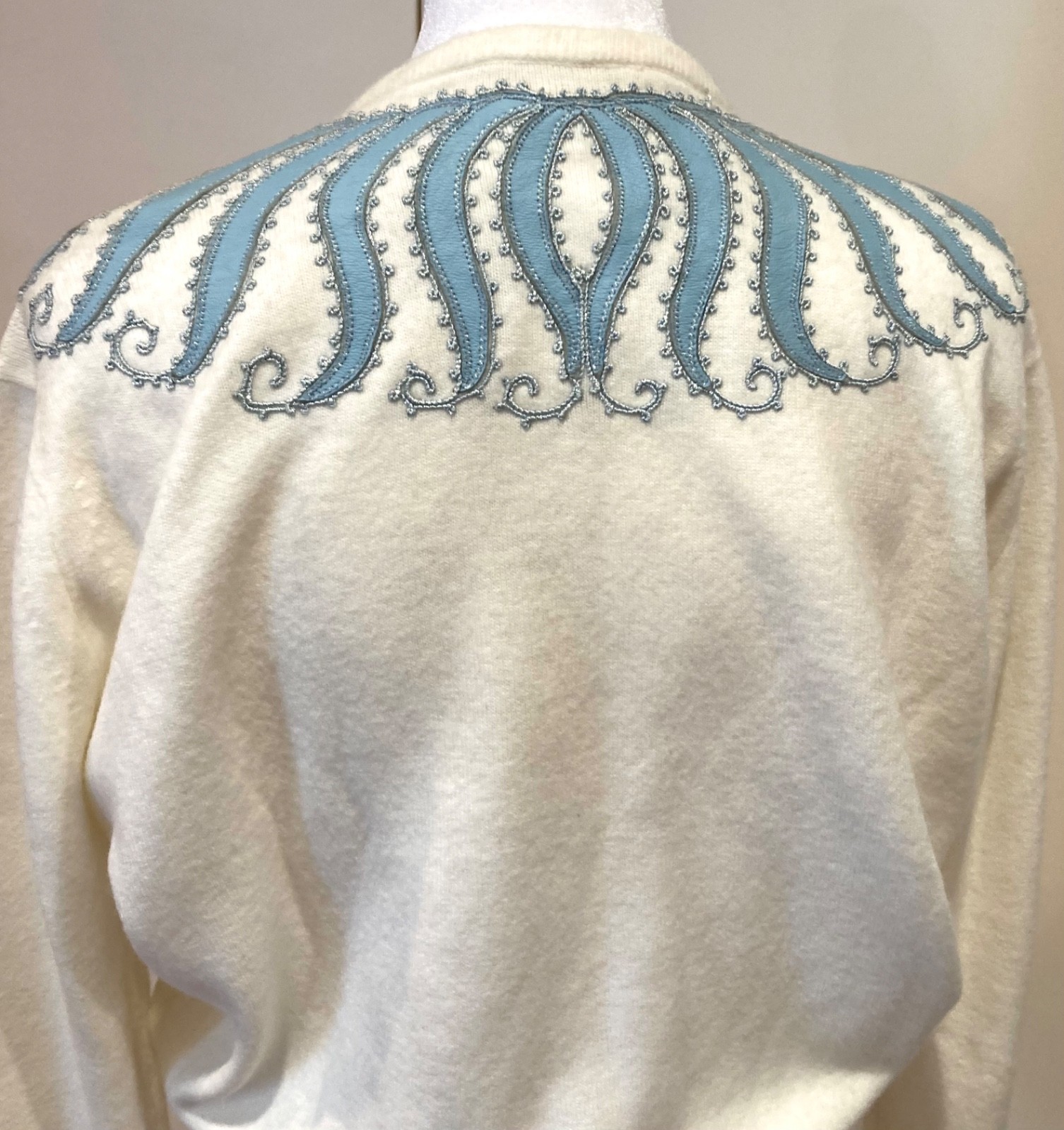 Vintage 1950s Rockabilly Sweater w/ Elaborate Leather Appliqué and Embroidery