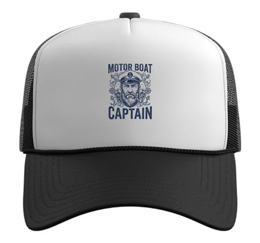 Motor Boat Captain Vintage Bearded Sailor Nautical Men One Size Black/White