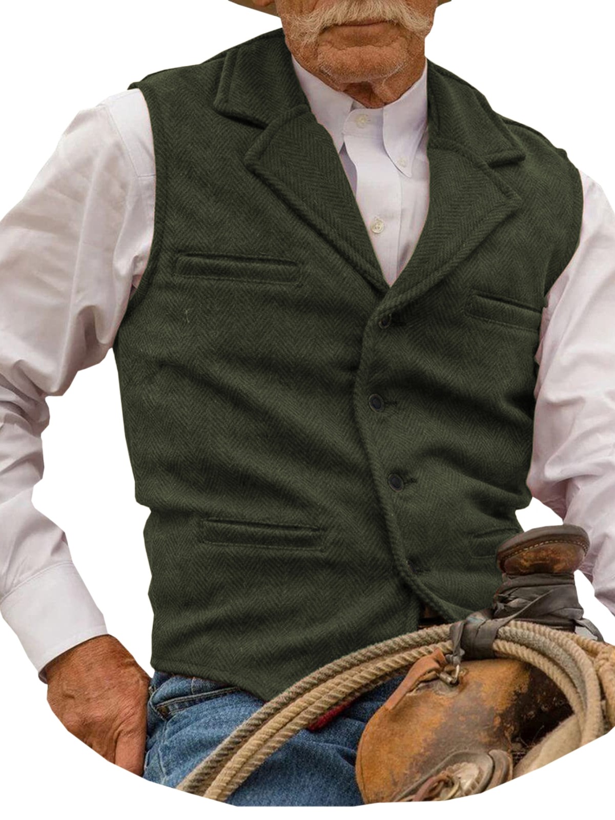 Men’s Herringbone Suit Vest Formal Business Waistcoat for Wedding Party Tuxedo