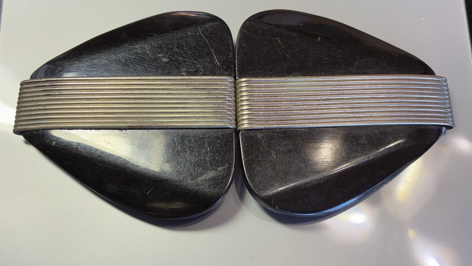 Vintage Art Deco Black Bakelite Belt Buckle