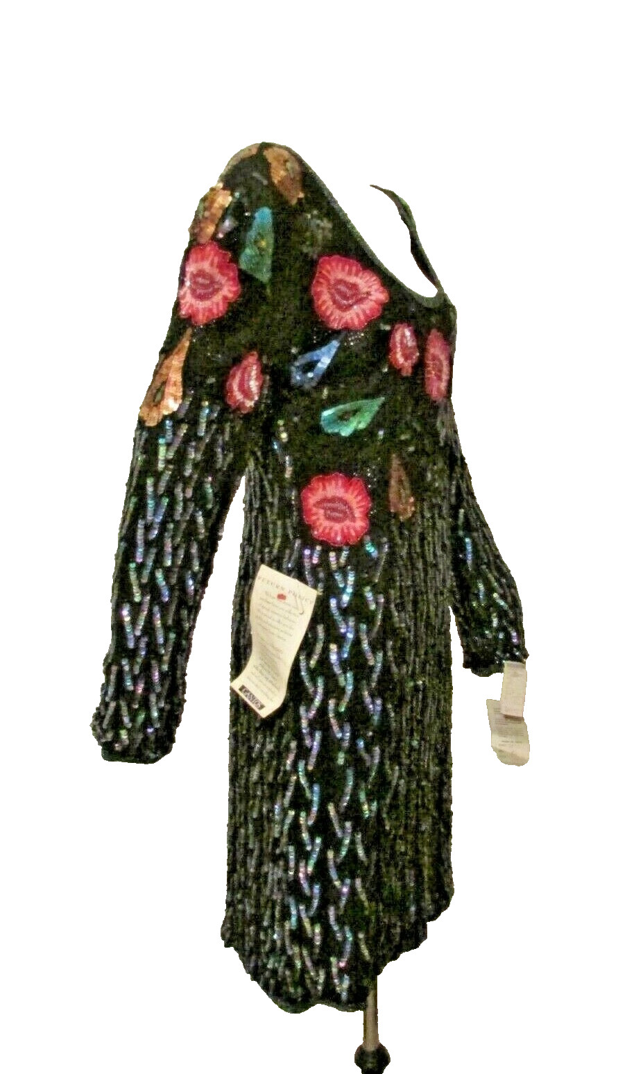 Oh! Johnny Gantos 100% Silk Embellished Sequined Beaded Cocktail Evening Dress L