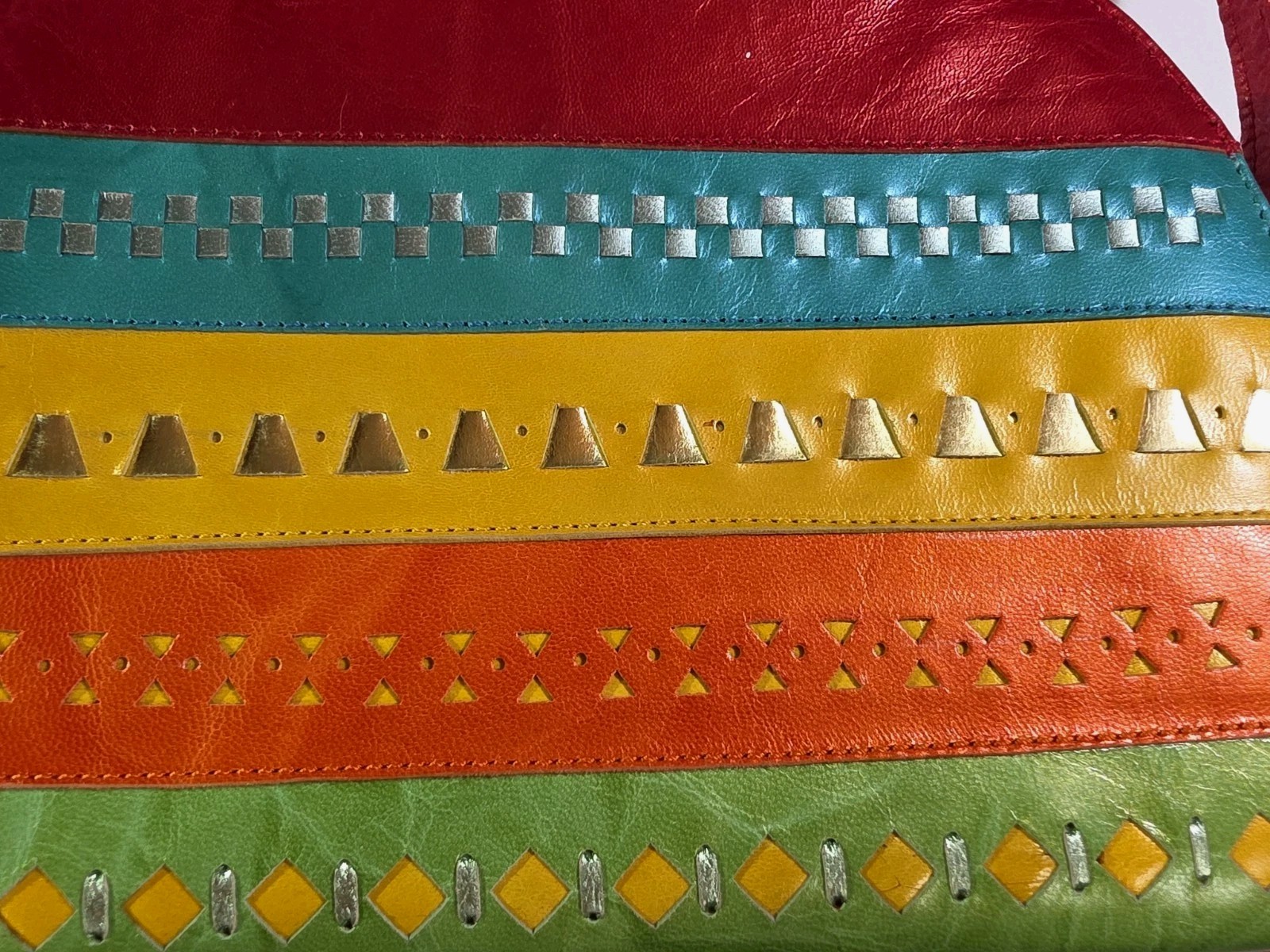 Vintage 80s Margaret Jerrold Leather Crossbody Bag Rainbow Color Block Spain