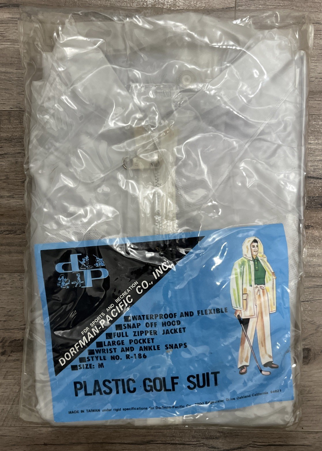 Vintage Dorfman-Pacific Plastic Golf Suit Medium Waterproof Hood Zipper DETAILS
