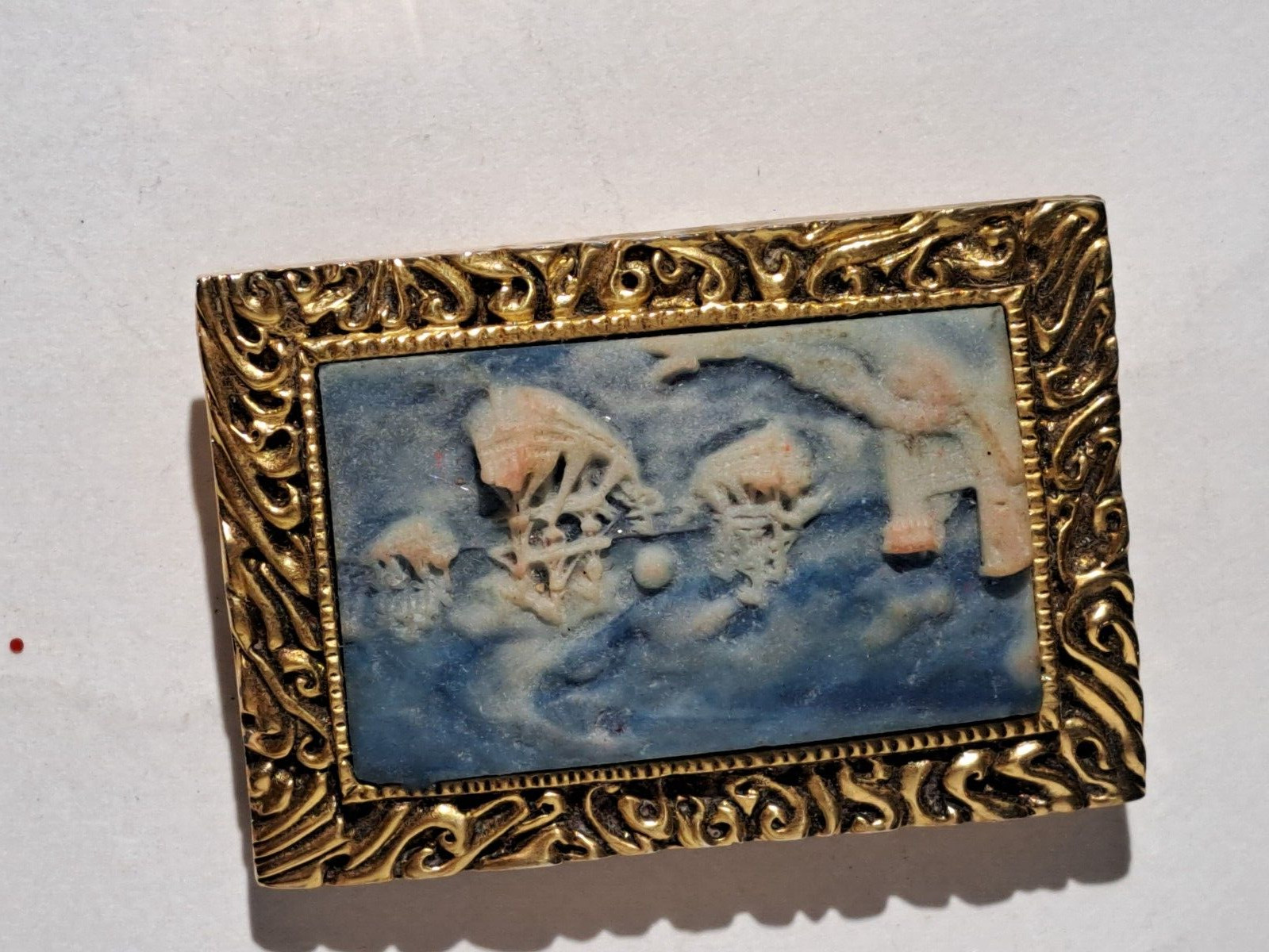 VINTAGE INCOLAY STONE NAUTICAL SHIPS BELT BUCKLE