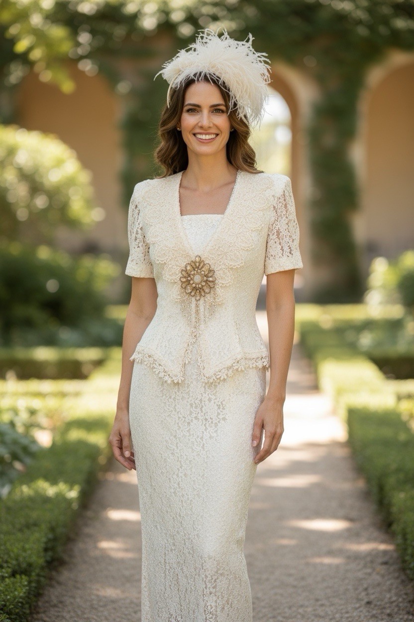 Vintage SPEED Fashion 1980s Ivory Lace Wedding Dress Victorian Style SZ Small